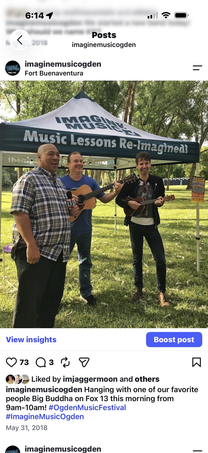 Imagine Music students and teachers appearing with Big Budah on Fox 13 at the Ogden Music Festival in 2018